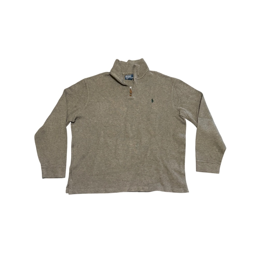 Vintage Polo Ralph Lauren Quarter Zip Pullover Gray Cotton Sweater Mens XL